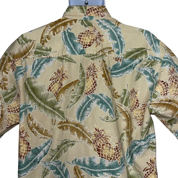 Cooke Street Vintage 1990's Tan Leaf Pineapple Hawaiian Button Front Shirt L - Picture 9 of 12